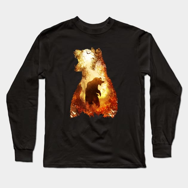 Fiery Bear Long Sleeve T-Shirt by DVerissimo